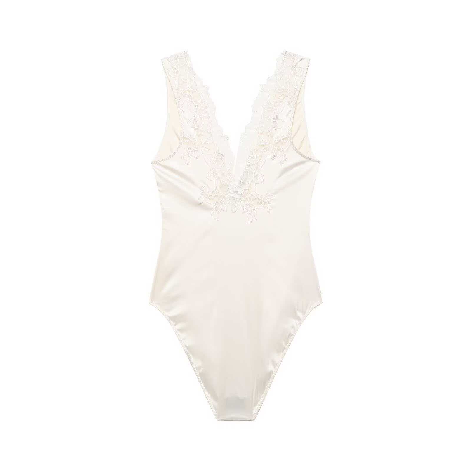 Women's Sexy Lace Satin Bodysuit Sleeveless