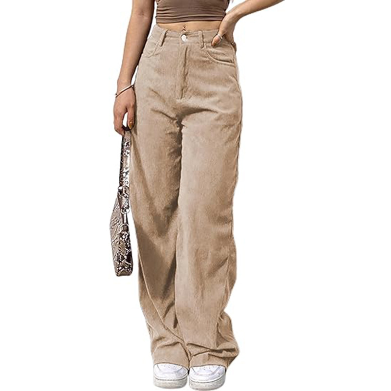 Women's High-Waist Corduroy Wide-Leg Straight Pants Solid Casual