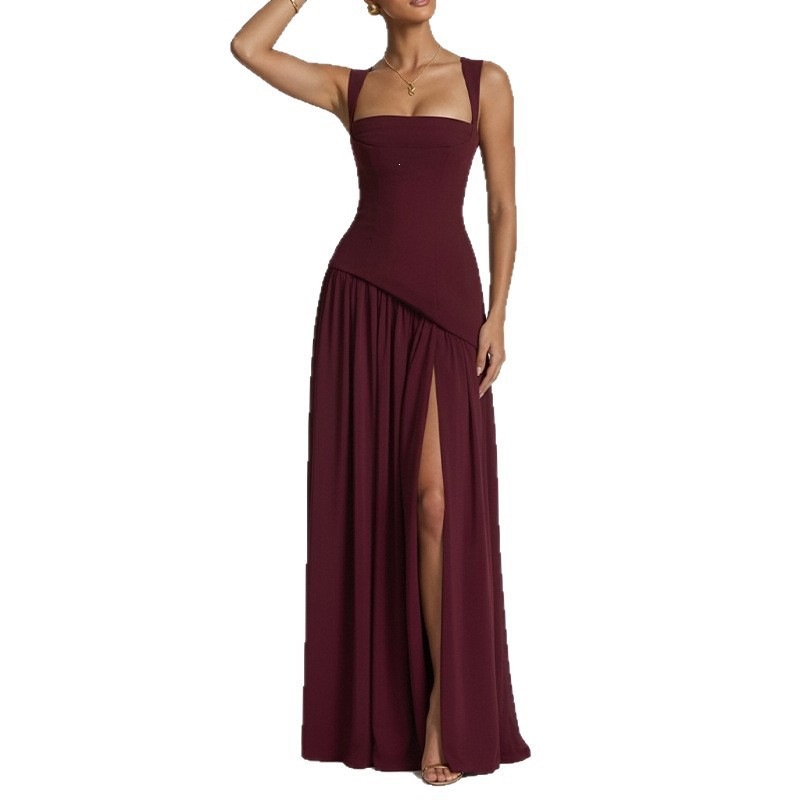 Women's Elegant Open-Back Pleated Cami Dress