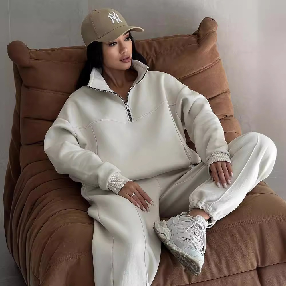 Women's Casual Colorblock Zip-Up Sweatshirt & Pants Set