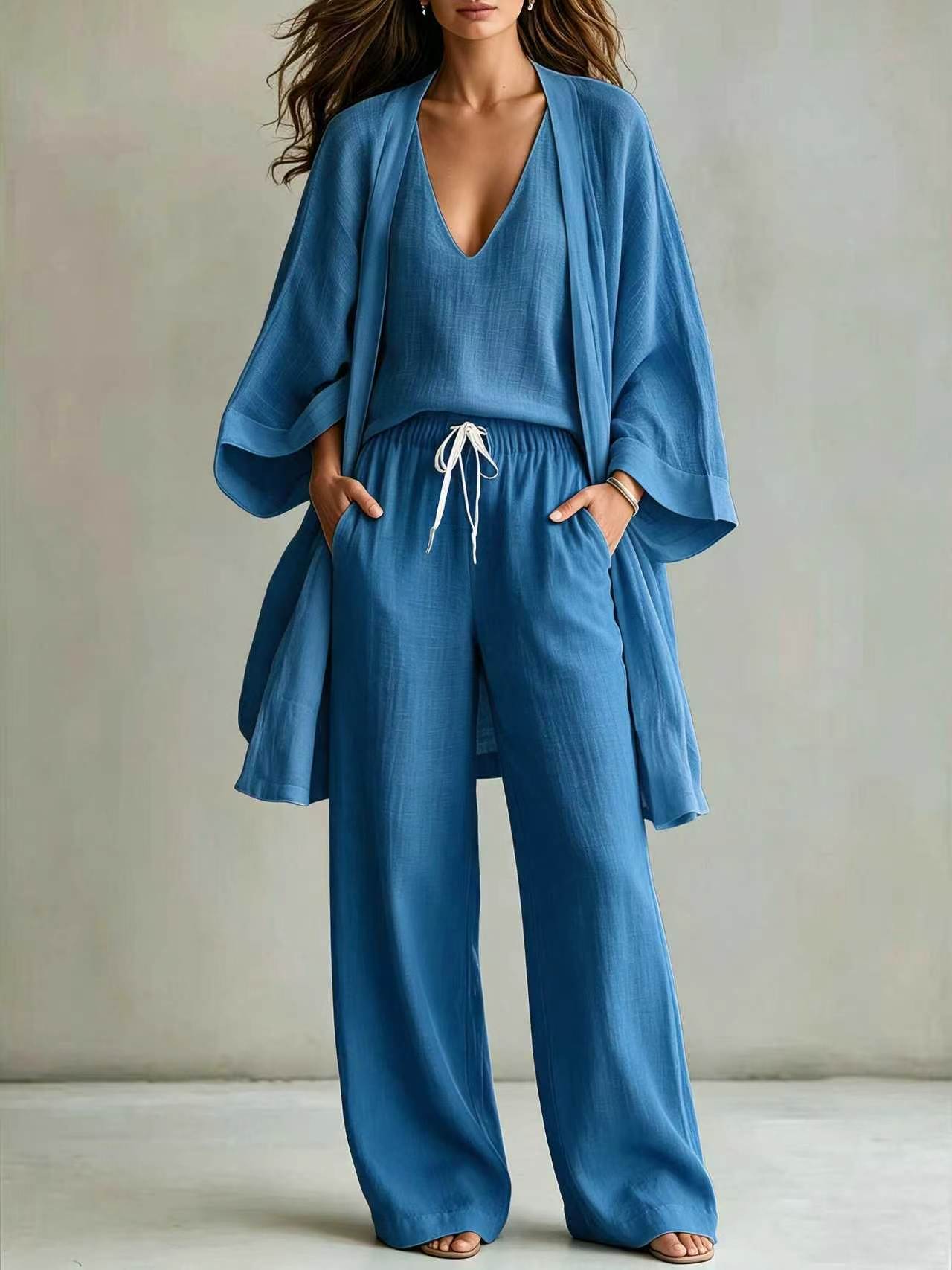 Women's 3-Piece Open-Front Cardigan, Sleeveless Tank & Pants Set