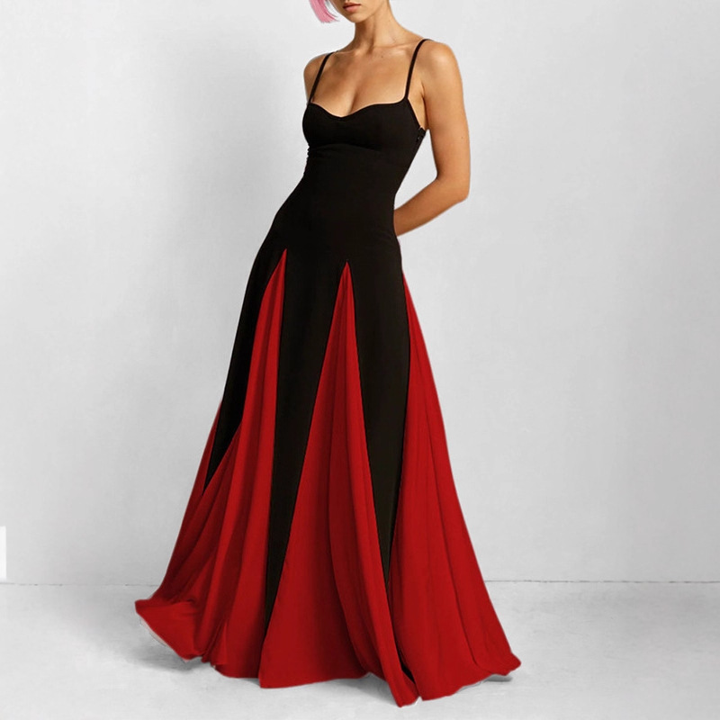 Women's Color-Block Sleeveless A-Line Maxi Dress with Cinched Waist
