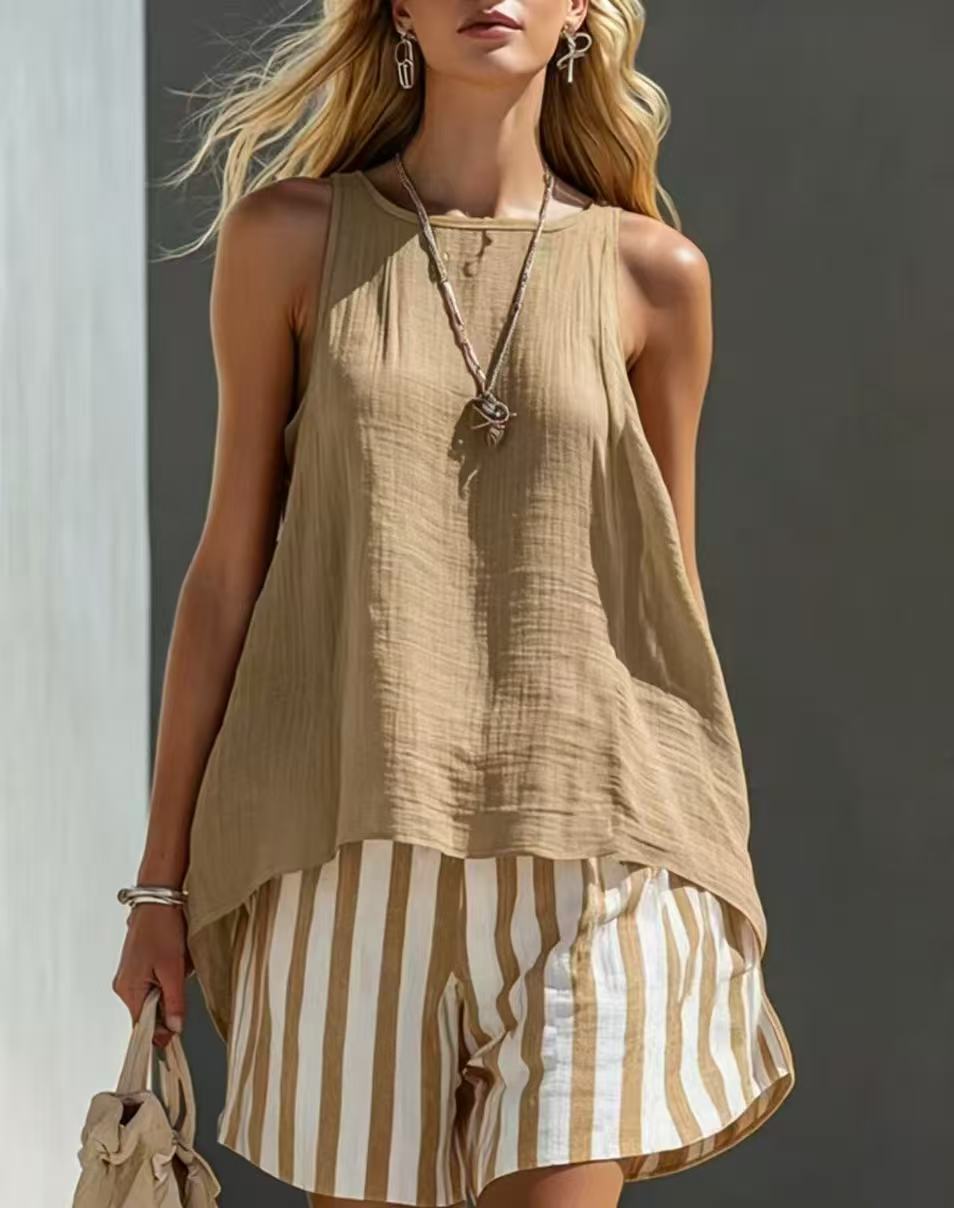 Women's Solid V-Neck Long-Sleeve Cotton-Linen Shirt Casual Loose Button-Up Top