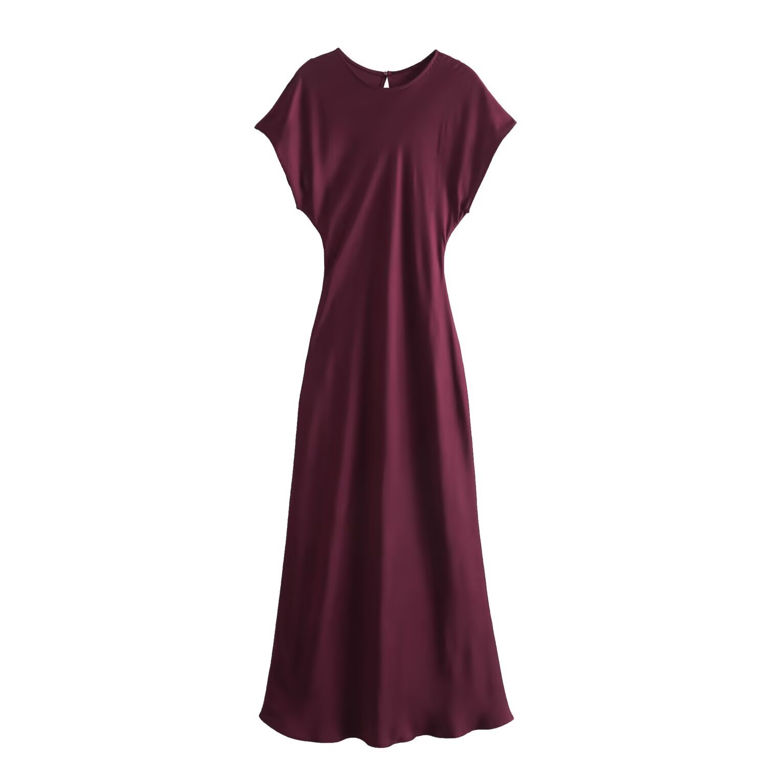 Elegant A-Line Midi Dress with Short Sleeves and Round Neck