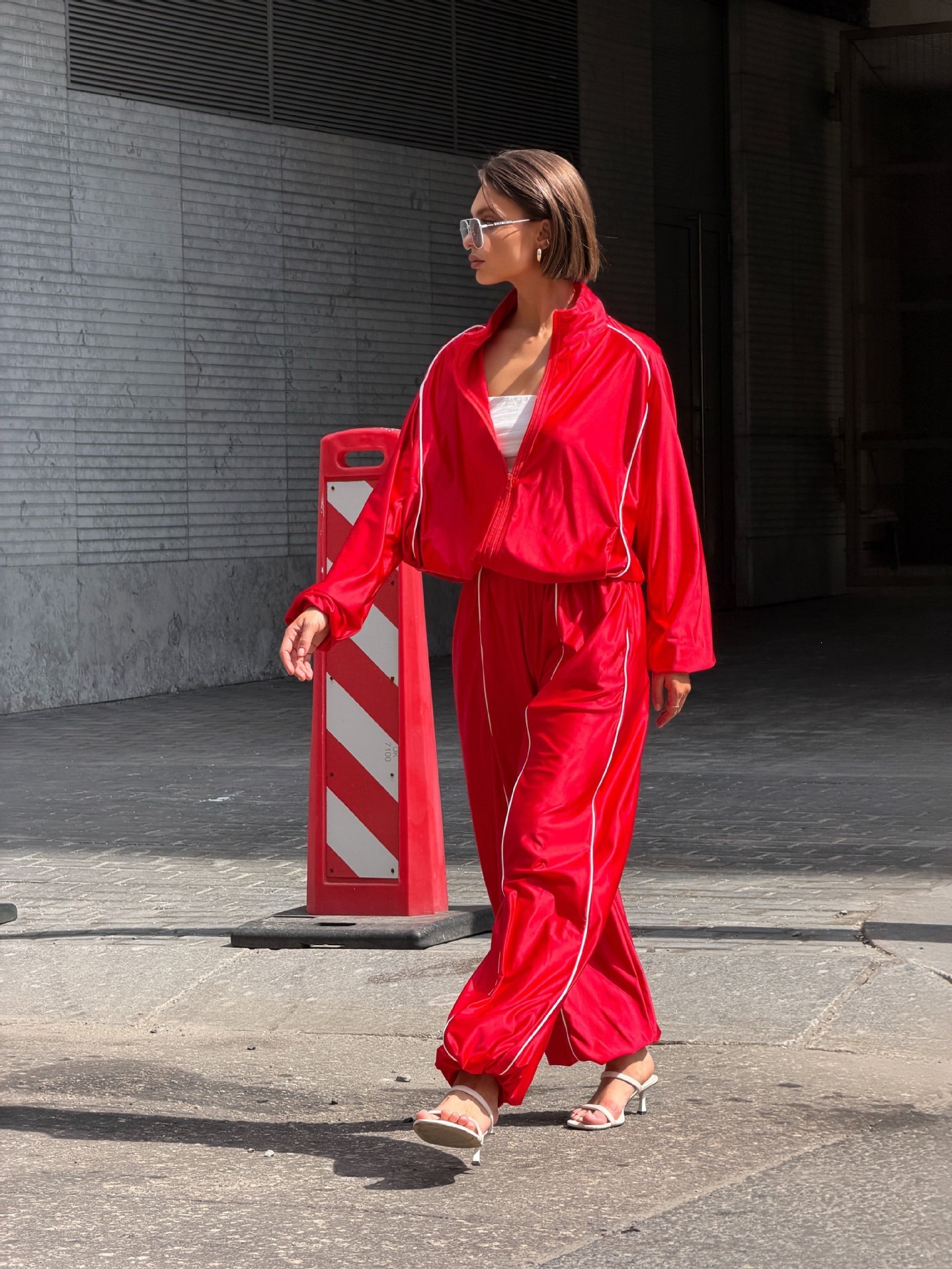Satin Striped Double-Zip Oversize Women's Tracksuit