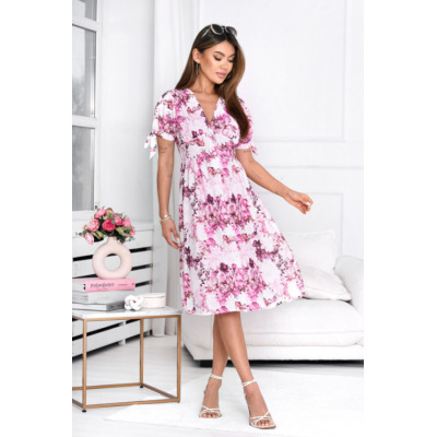 Women's V-Neck Floral Print Midi A-Line Dress with Buttons