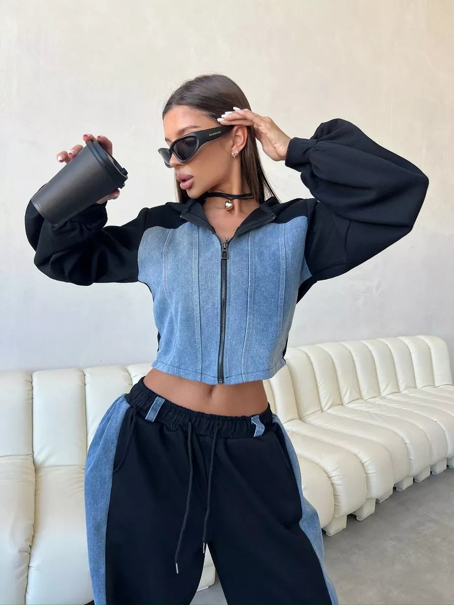Women's Color-Block Hooded Cardigan and Wide-Leg Pants Set