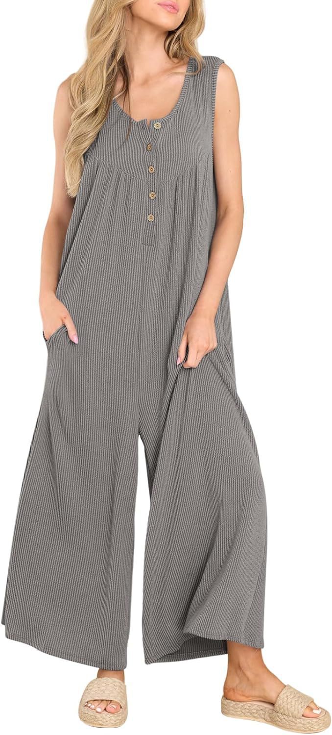 Women's Sleeveless Pocket Jumpsuit Casual Straight Leg