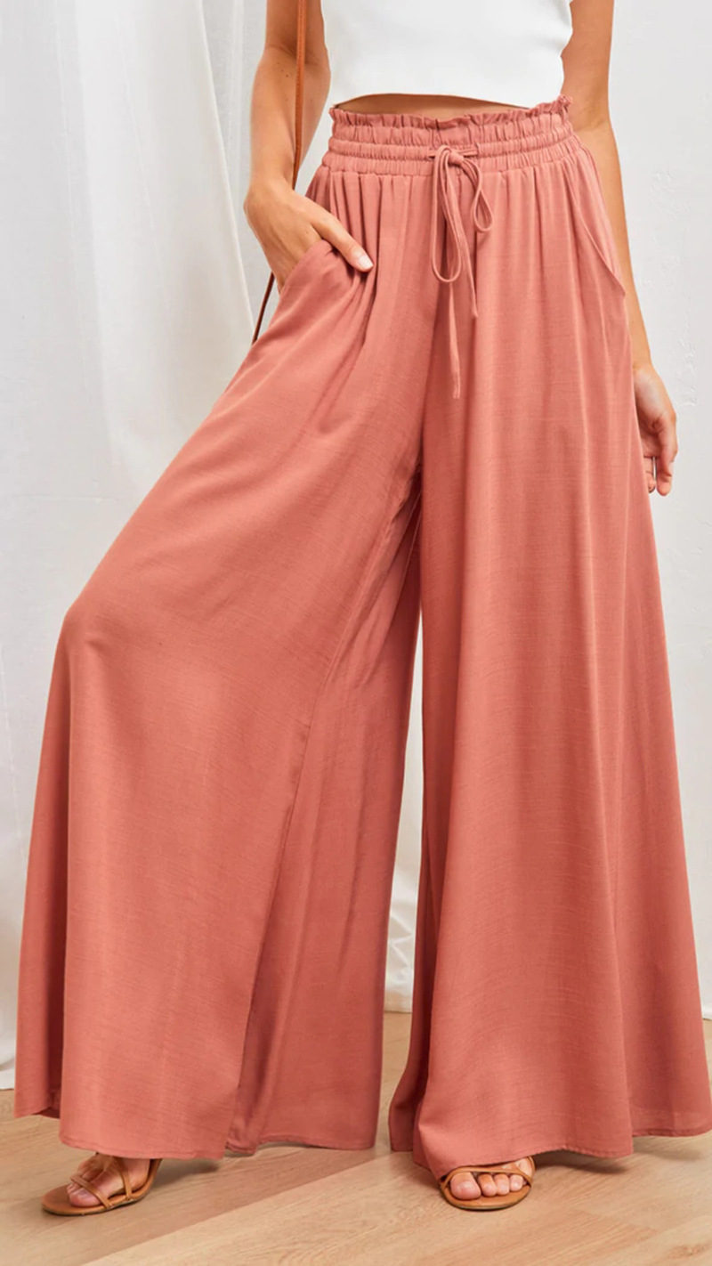 Women's High-Waist Wide-Leg Pants with Elastic Waist