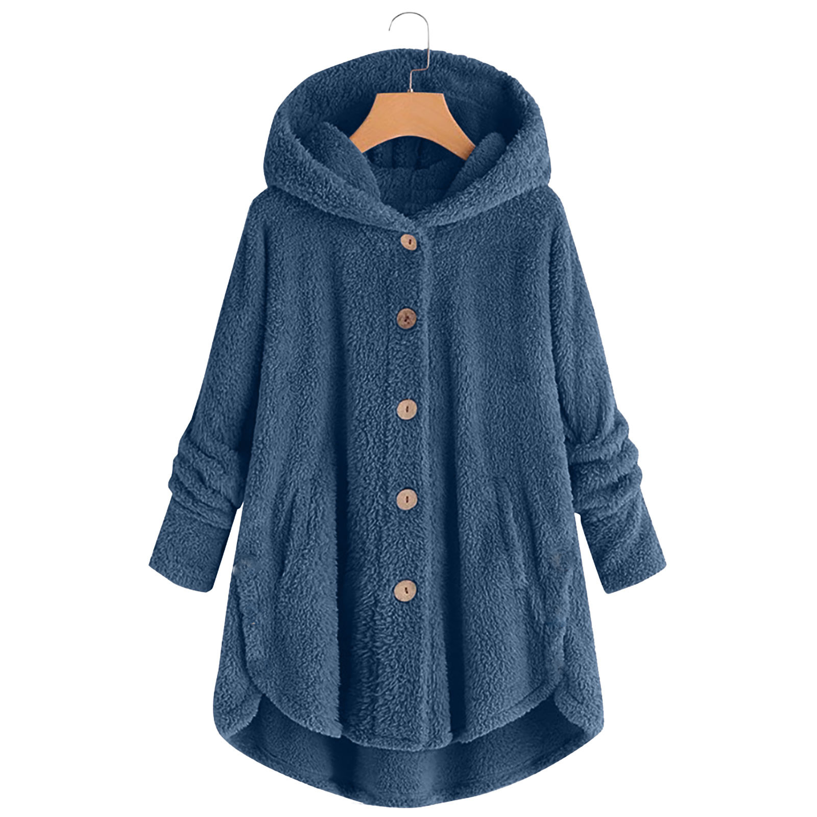 Women's Asymmetrical Fleece Hooded Cardigan with Pockets