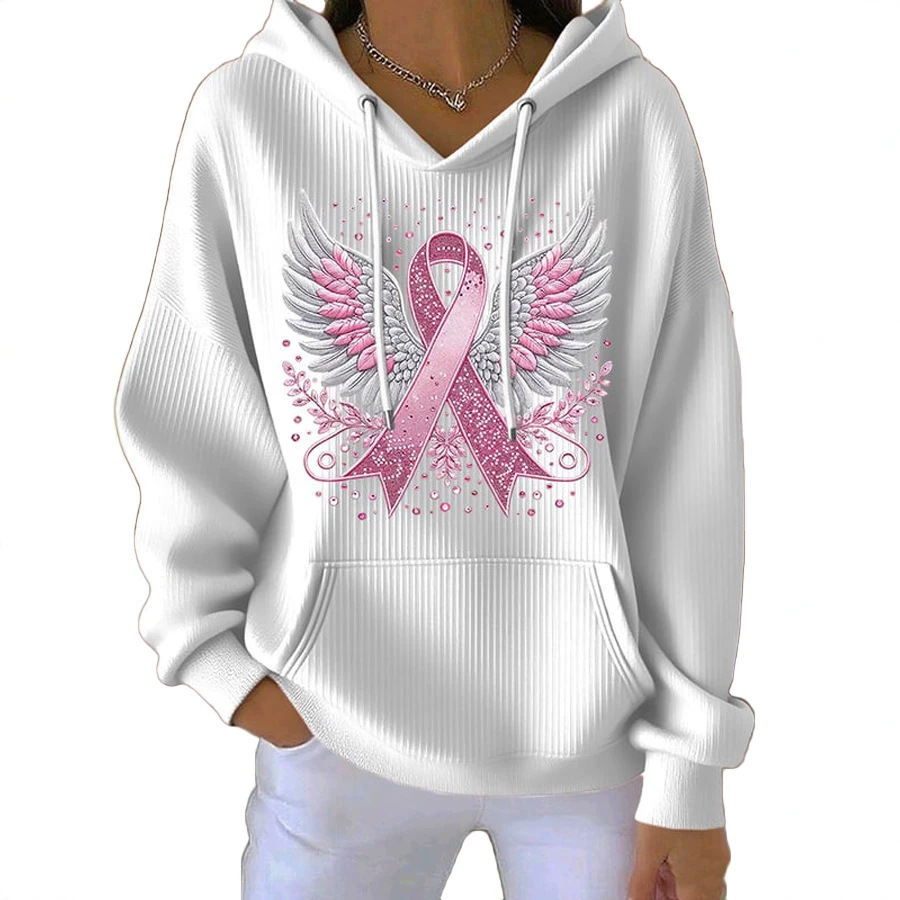 Hooded Long-Sleeve Striped Cartoon Print Sweatshirt for Women