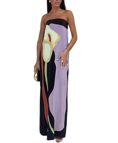Women's Floral Print Strapless Midi Dress