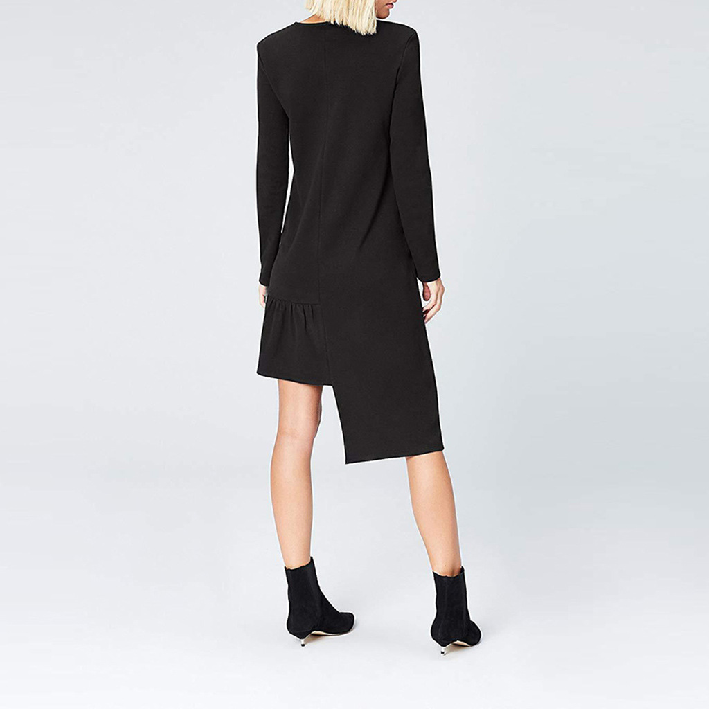 Irregular Round Neck Solid Color Midi Dress