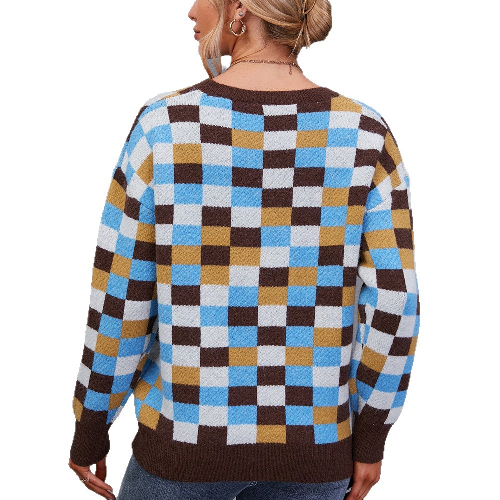 Striped Cotton Round Neck Wool Knit Pullover Sweater Long Sleeve