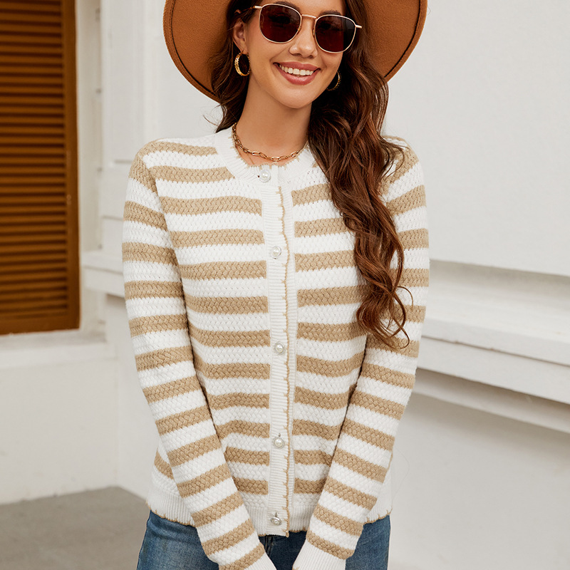 Women's Striped Button-Up Knit Cardigan Sweater