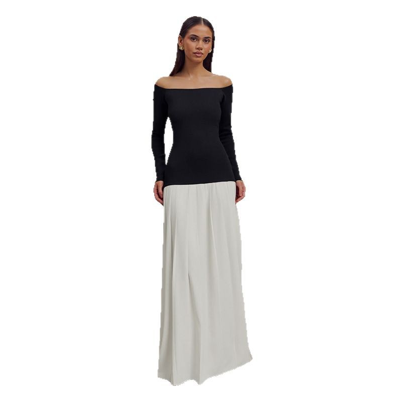 Women's Two-Piece Long Sleeve Slit Pleated Midi Dress Set