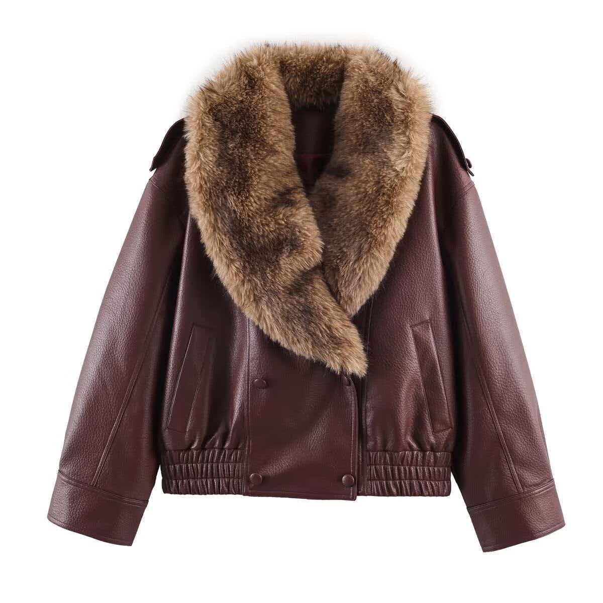Women's Detachable Collar Faux Leather Jacket