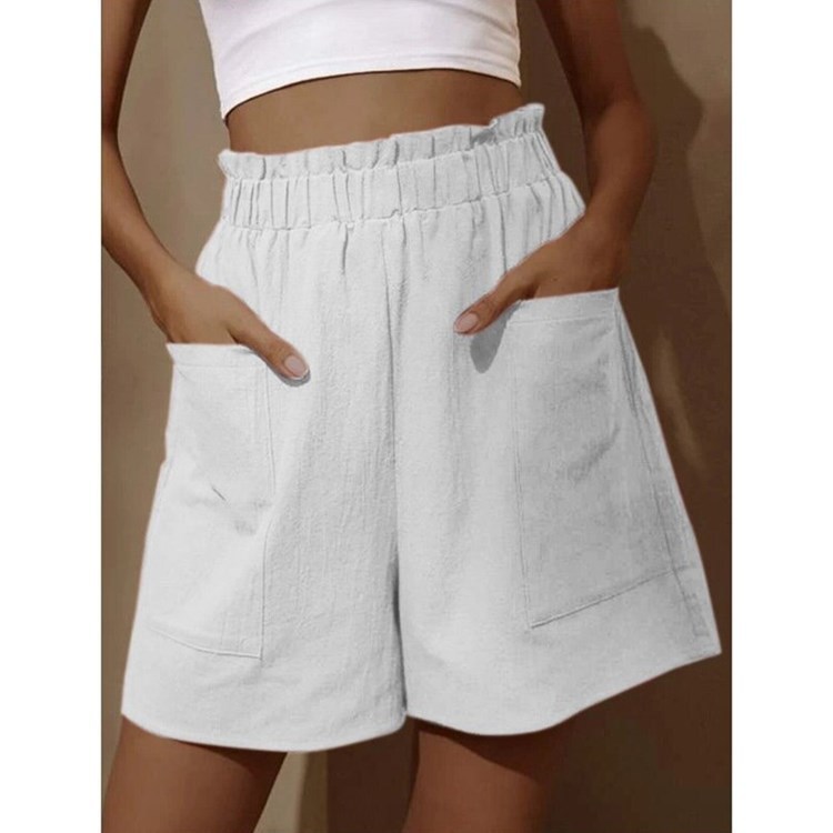 Women's Cotton-Linen High-Waist Wide-Leg Casual Shorts