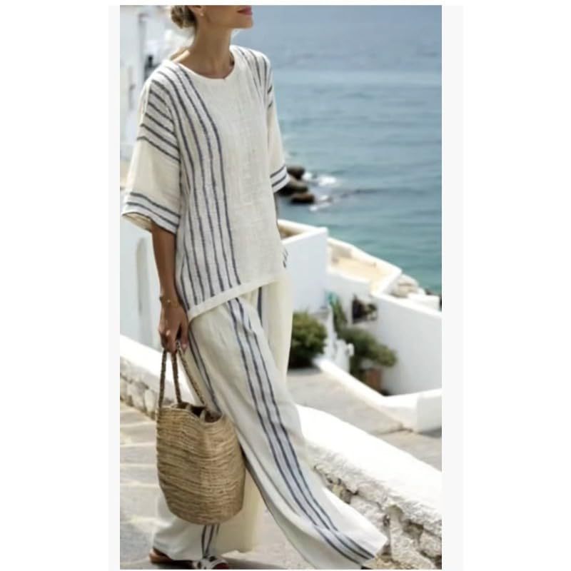 Bohemian Print Crewneck Short Sleeve Top and Pants Casual Set