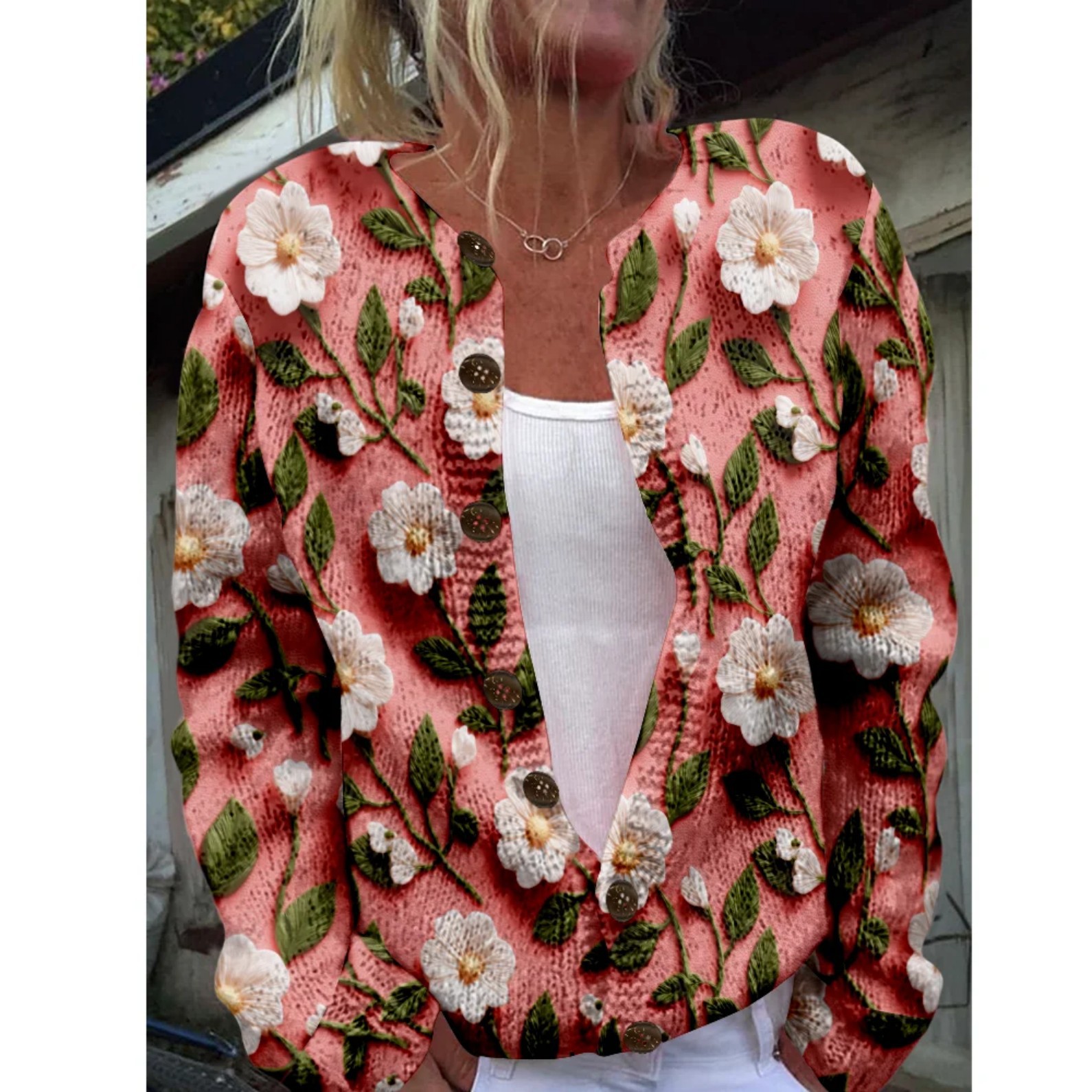 Women's Floral Print Button-Down Cardigan Sweater