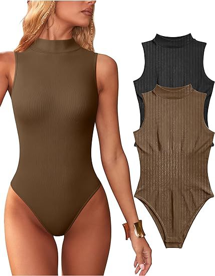 Sexy Ribbed Sleeveless Turtleneck Bodysuit