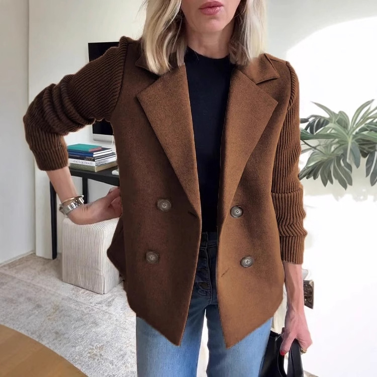 Women's Retro Loose Herringbone Blazer with Suit Collar