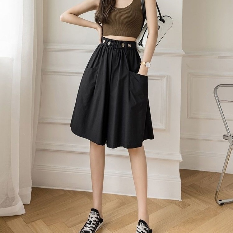 Women's High-Waist Wide-Leg Skort Capri Pants