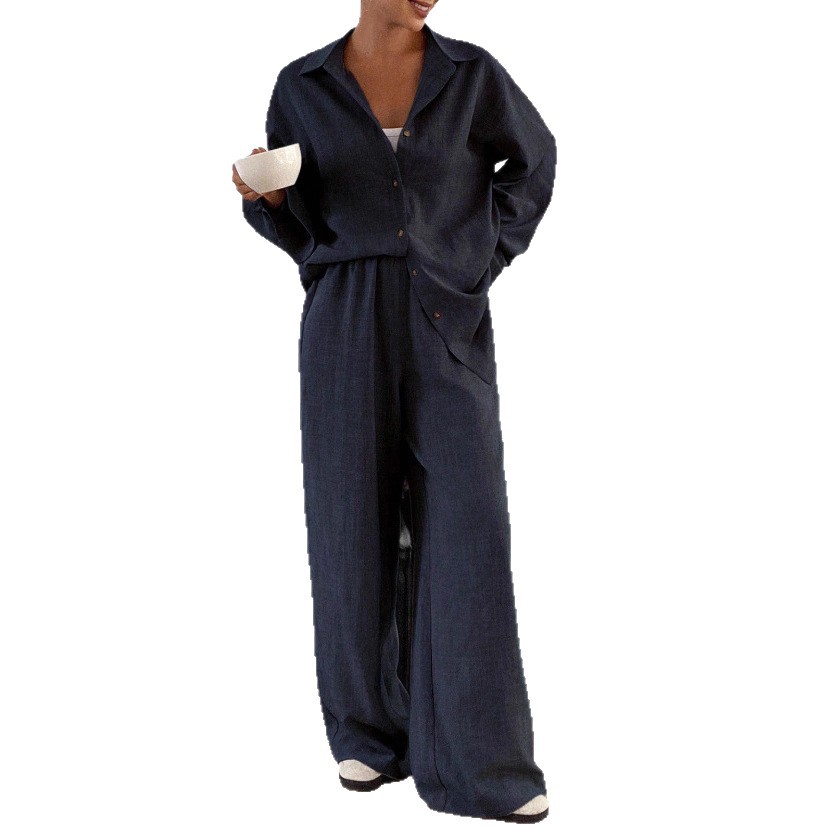 Casual Cotton-Linen Long-Sleeve Shirt and Pants Two-Piece Set