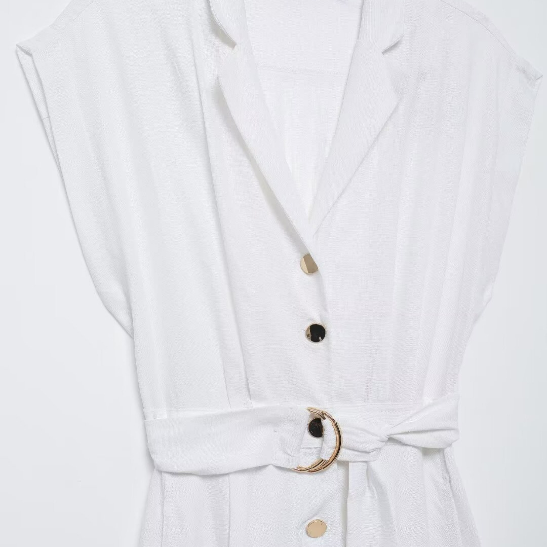Women's Belted Shirt Dress V-Neck Short Sleeve A-Line Midi