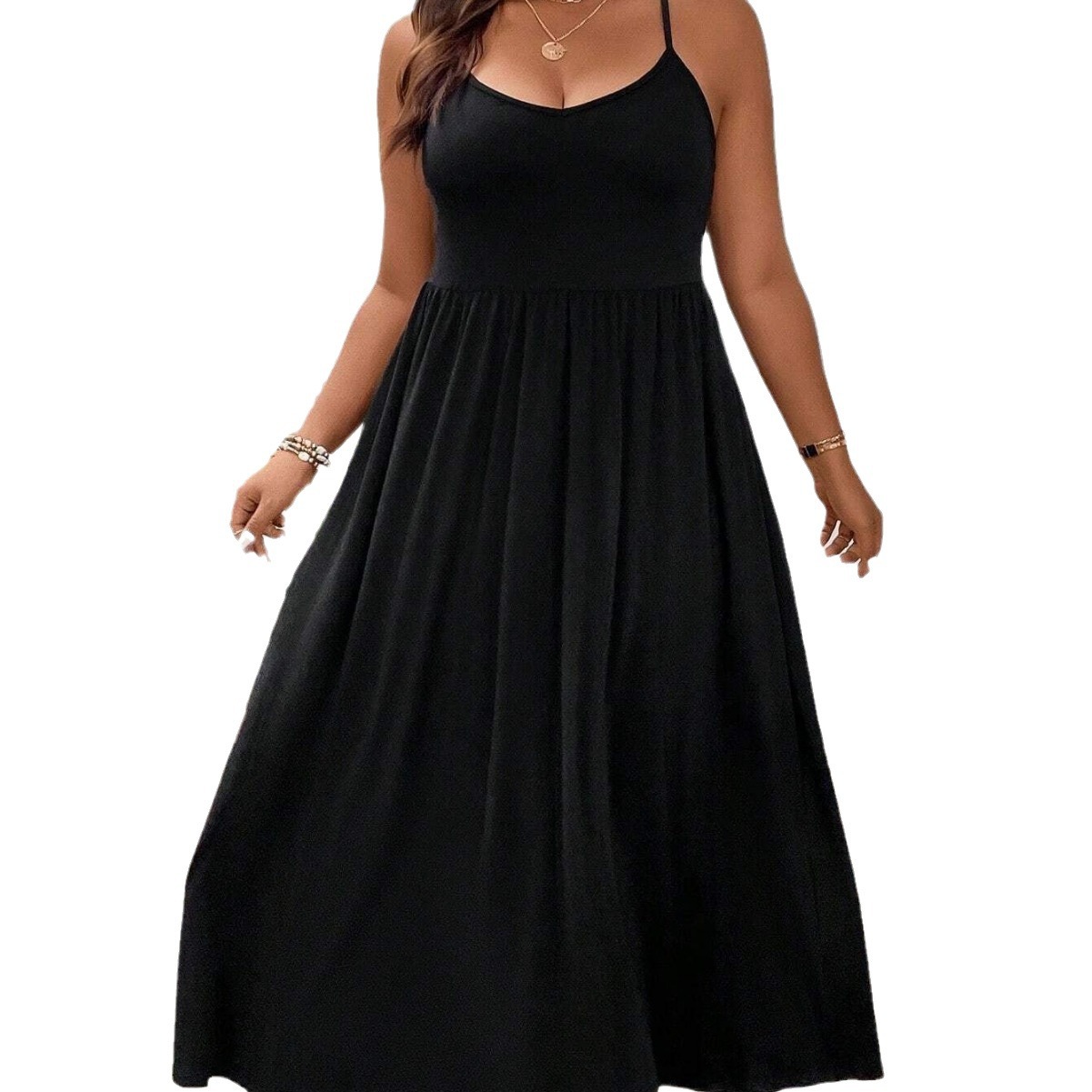 Elegant Sleeveless Midi Dress with Open Back and Spaghetti Straps