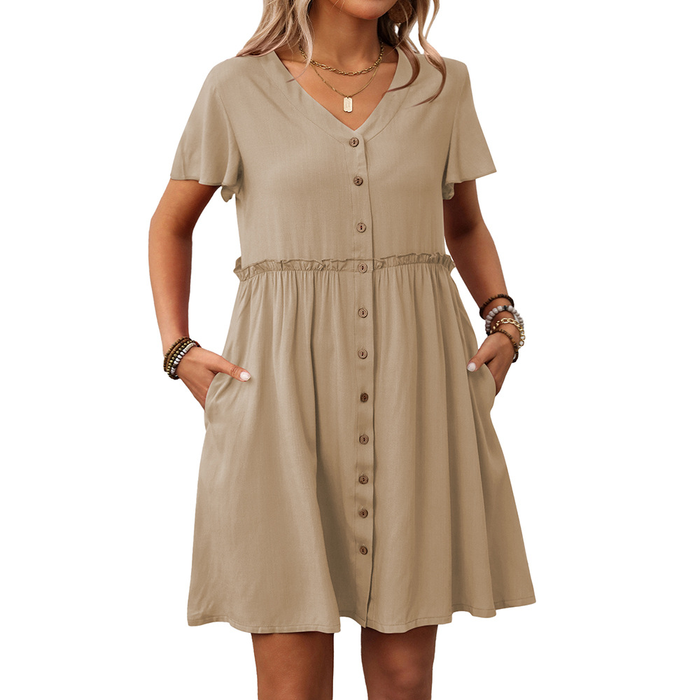 Women's Boho V-Neck Ruffle Short Sleeve Dress