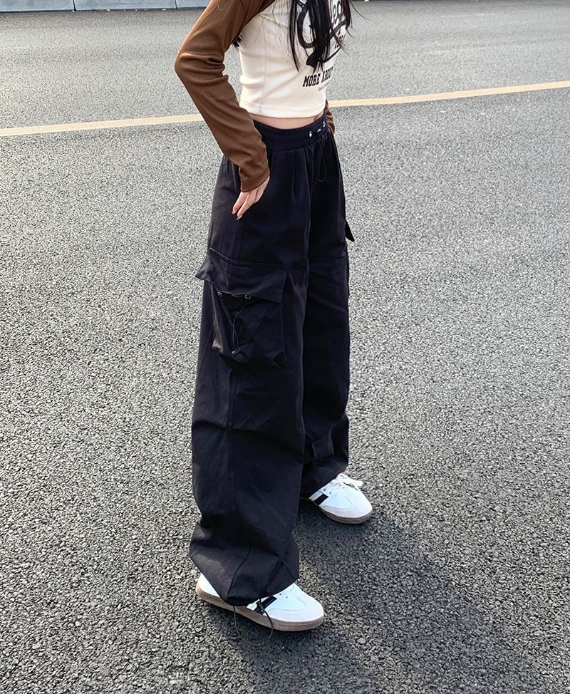 Women's High-Waist Cargo Pants Loose Straight Relaxed Fit