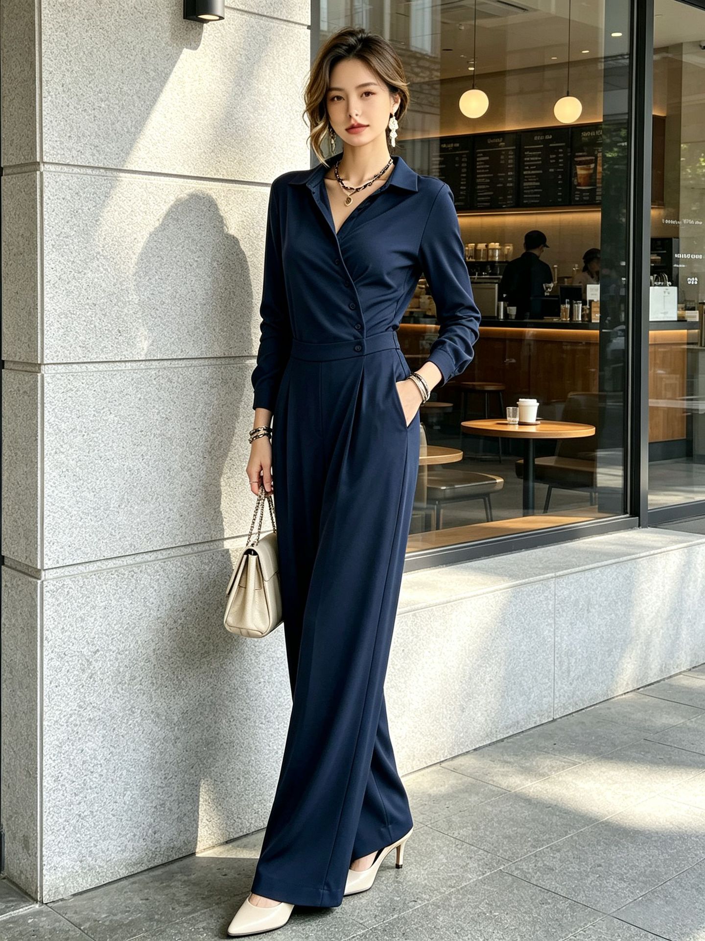 Minimalist High-Waist Long-Sleeve Jumpsuit