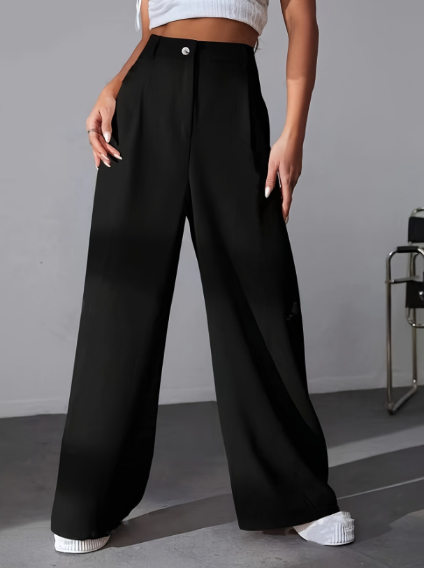 Women's Solid Straight-Leg High-Waist Suit Pants