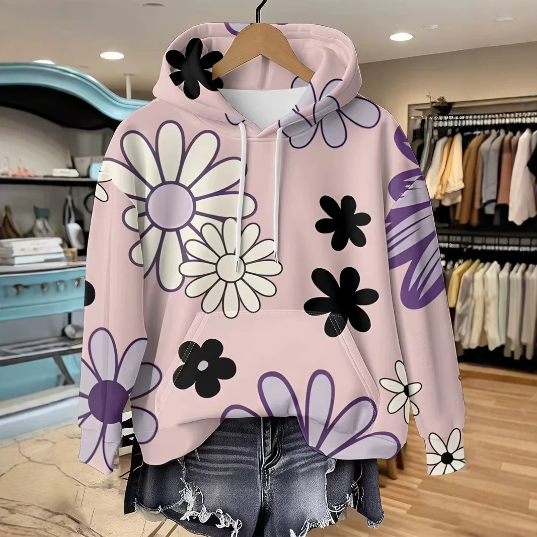 Women's Daisy Floral Print Casual Hoodie