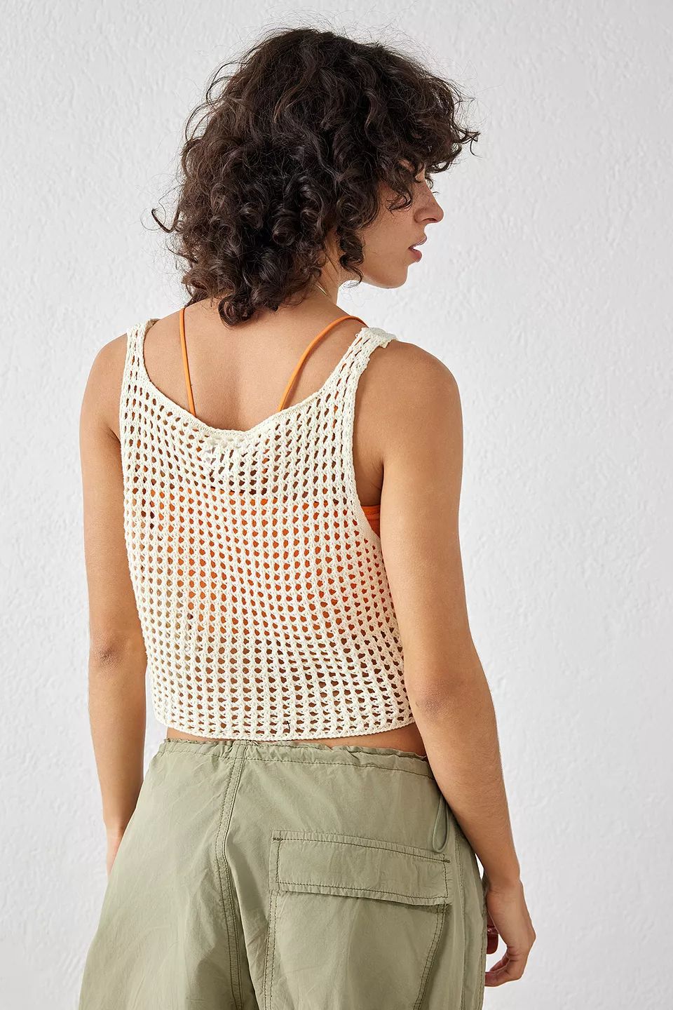 Women's Sleeveless Round Neck Hollow Out Crop Knit Tank Top