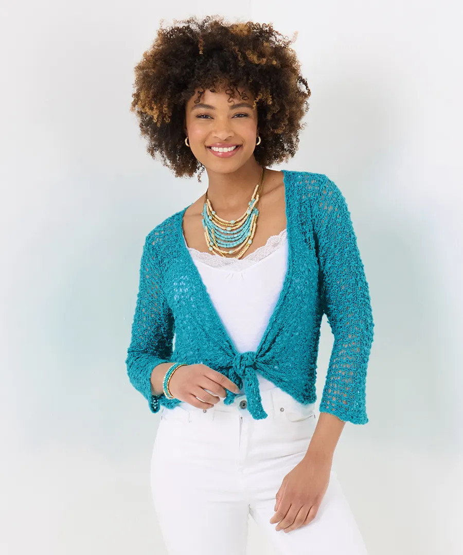 Women's Knit Beach Cardigan Cover-Up Slimming V-Neck Flared Sleeve