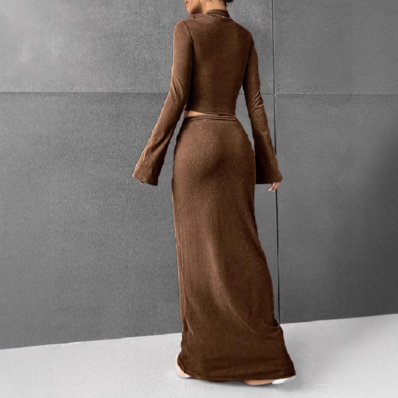 Solid Color Long Sleeve Top and Long Pants Two-Piece Set