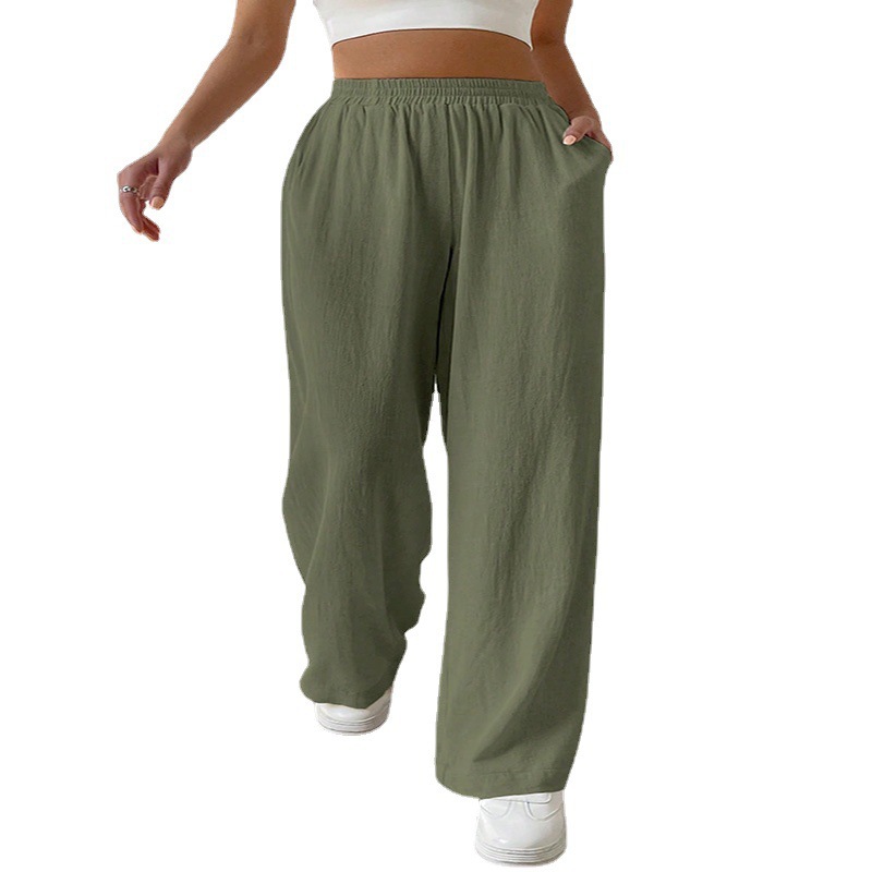 Women's Straight-Leg Wide-Leg Casual Pants Mid-Rise Solid Color