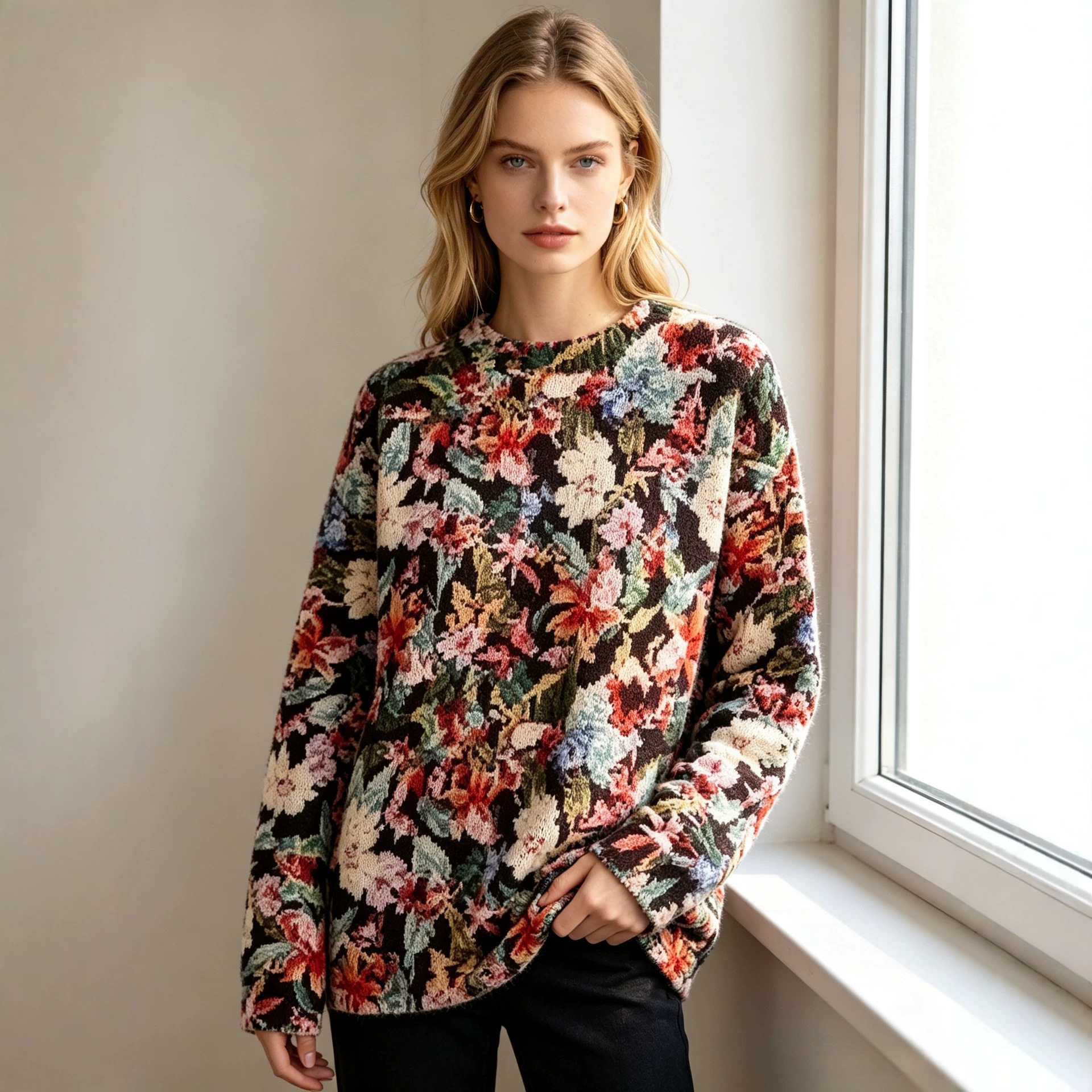 3D Print Christmas Sweater Women's Crewneck Long Sleeve Knit Pullover