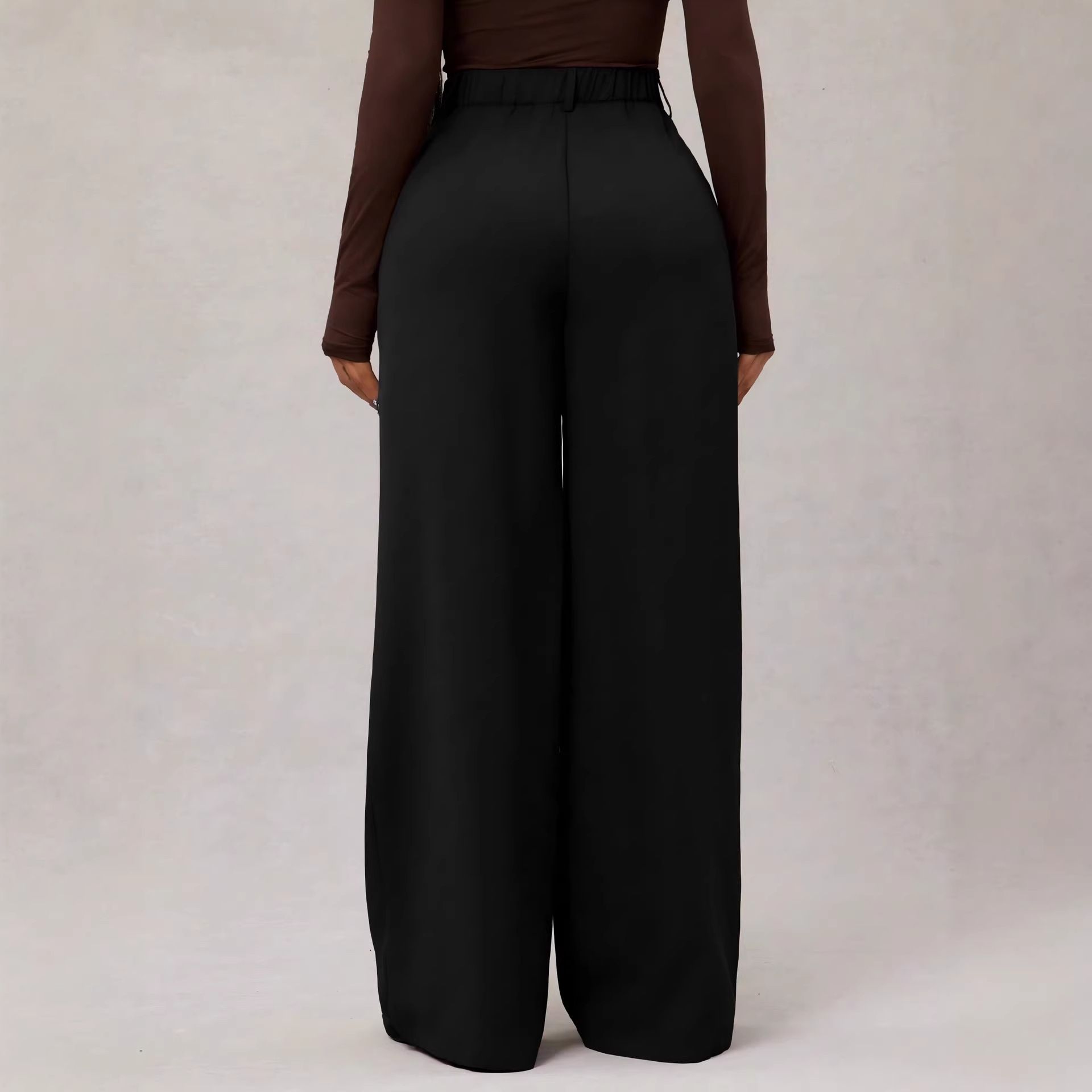 Pleated High-Waist Wide-Leg Casual Pants