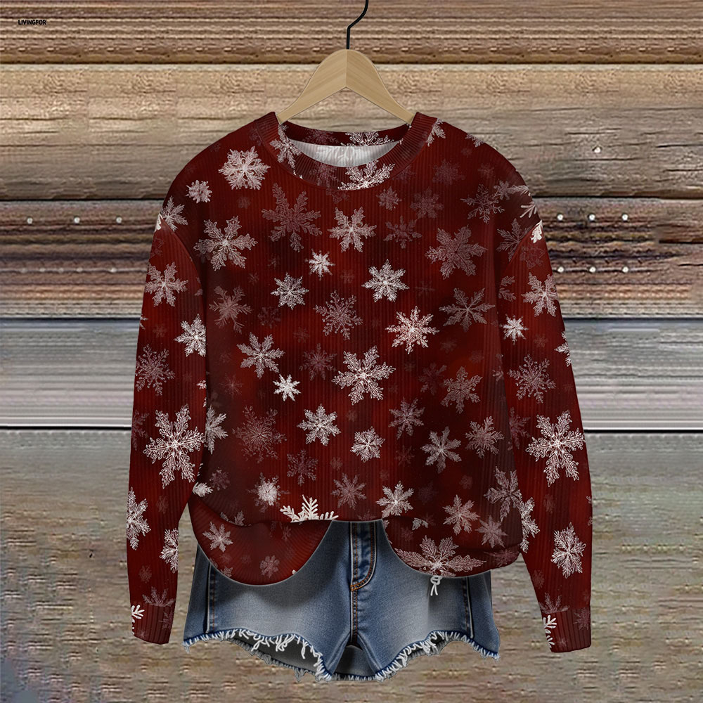 Women's Leaf Snowflake Forest Tree Print Crewneck Sweatshirt