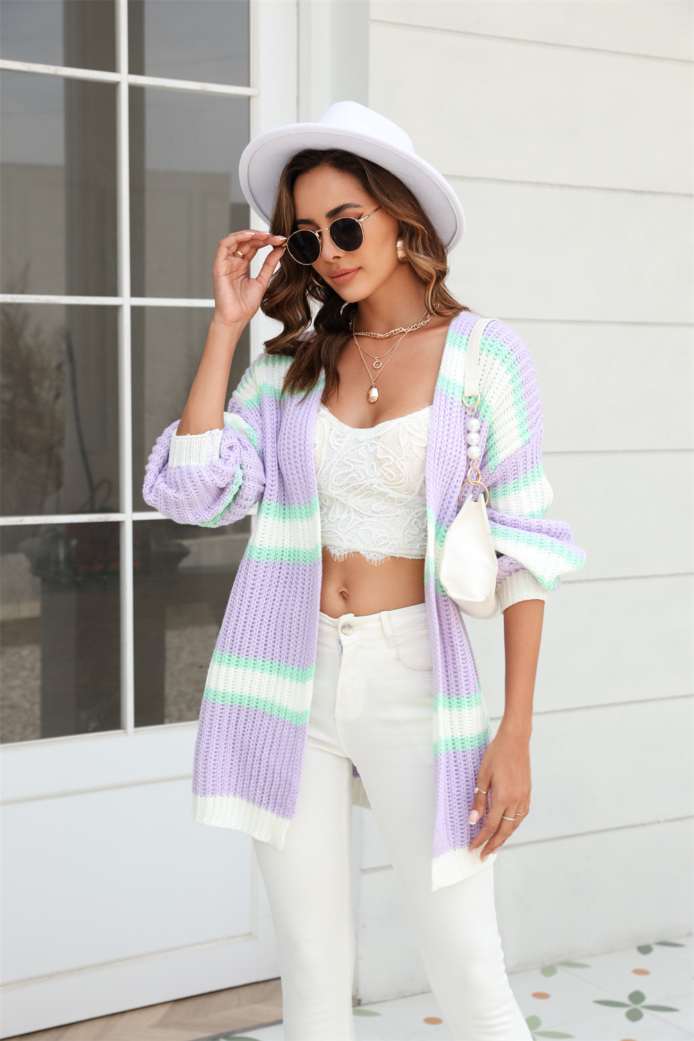 Women's Plus Size Colorblock Cable Knit Cardigan Sweater