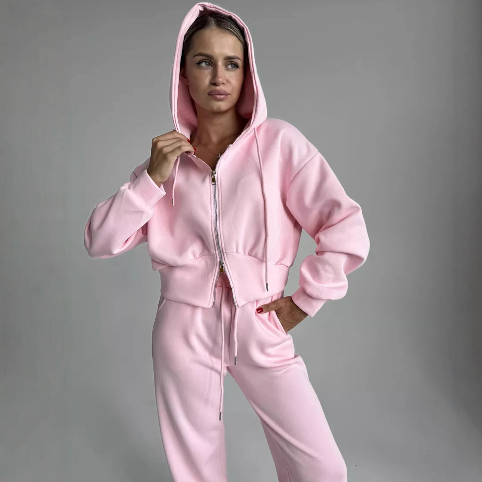 Women's Cotton-Blend Zip-Up Hoodie & Drawstring Pants Set