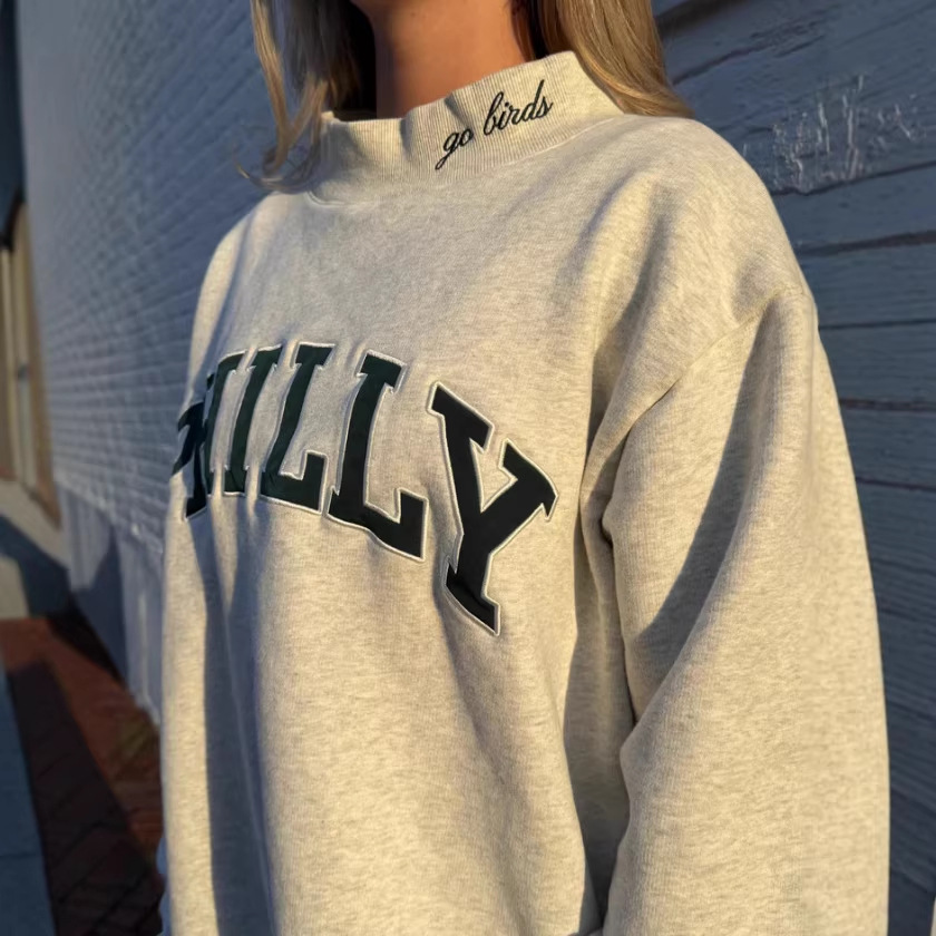 Women's Embroidered Letter Half-Turtleneck Long-Sleeve Casual Sweatshirt