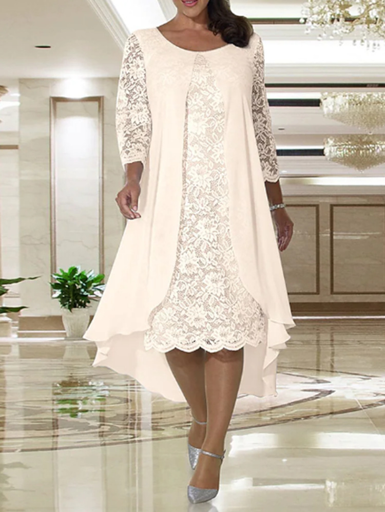 Lace Long Sleeve Chiffon A-Line Bridesmaid Dress