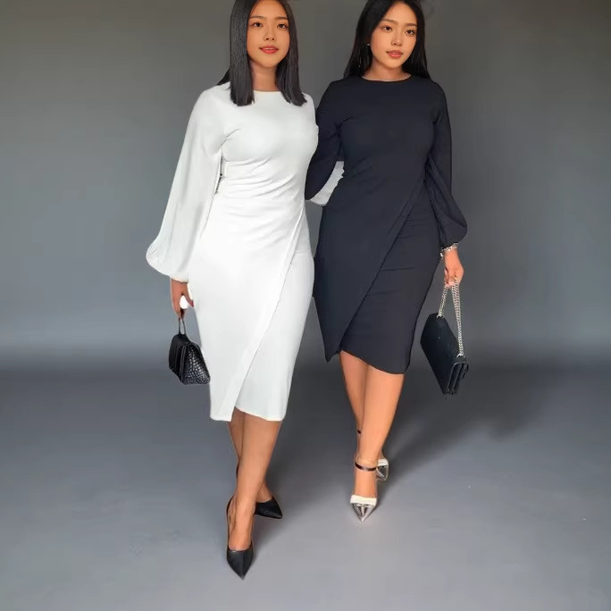 Women's Lantern Sleeve Bodycon Midi Dress