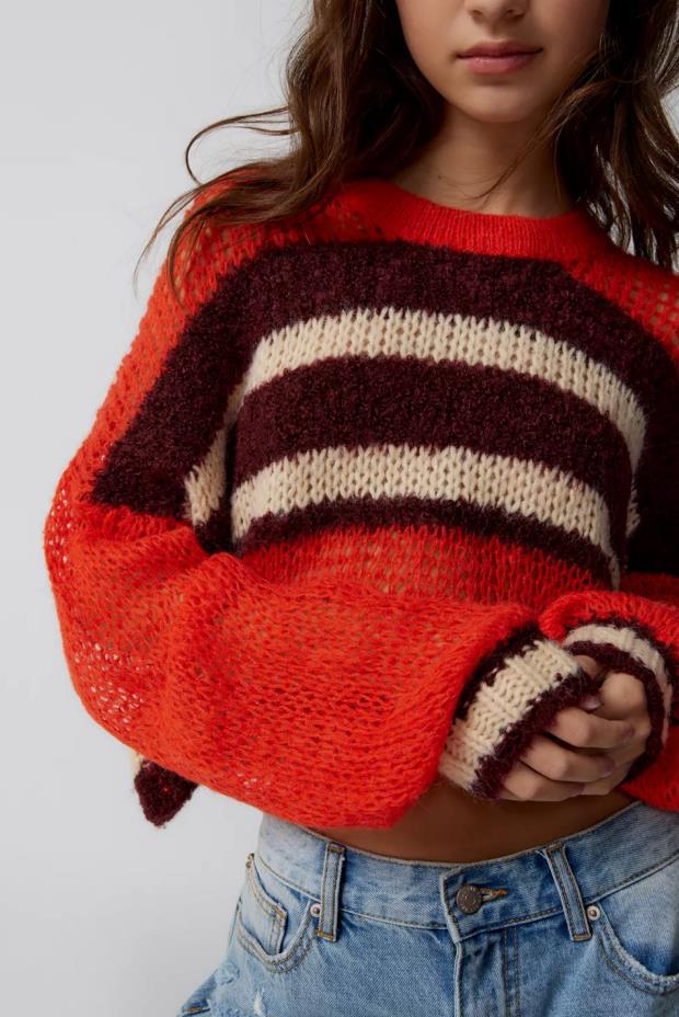 Colorblock Striped Cropped Knit Top