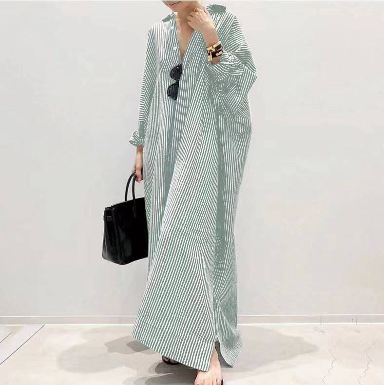 Women's Plus Size Striped Print Long Dress with Cardigan