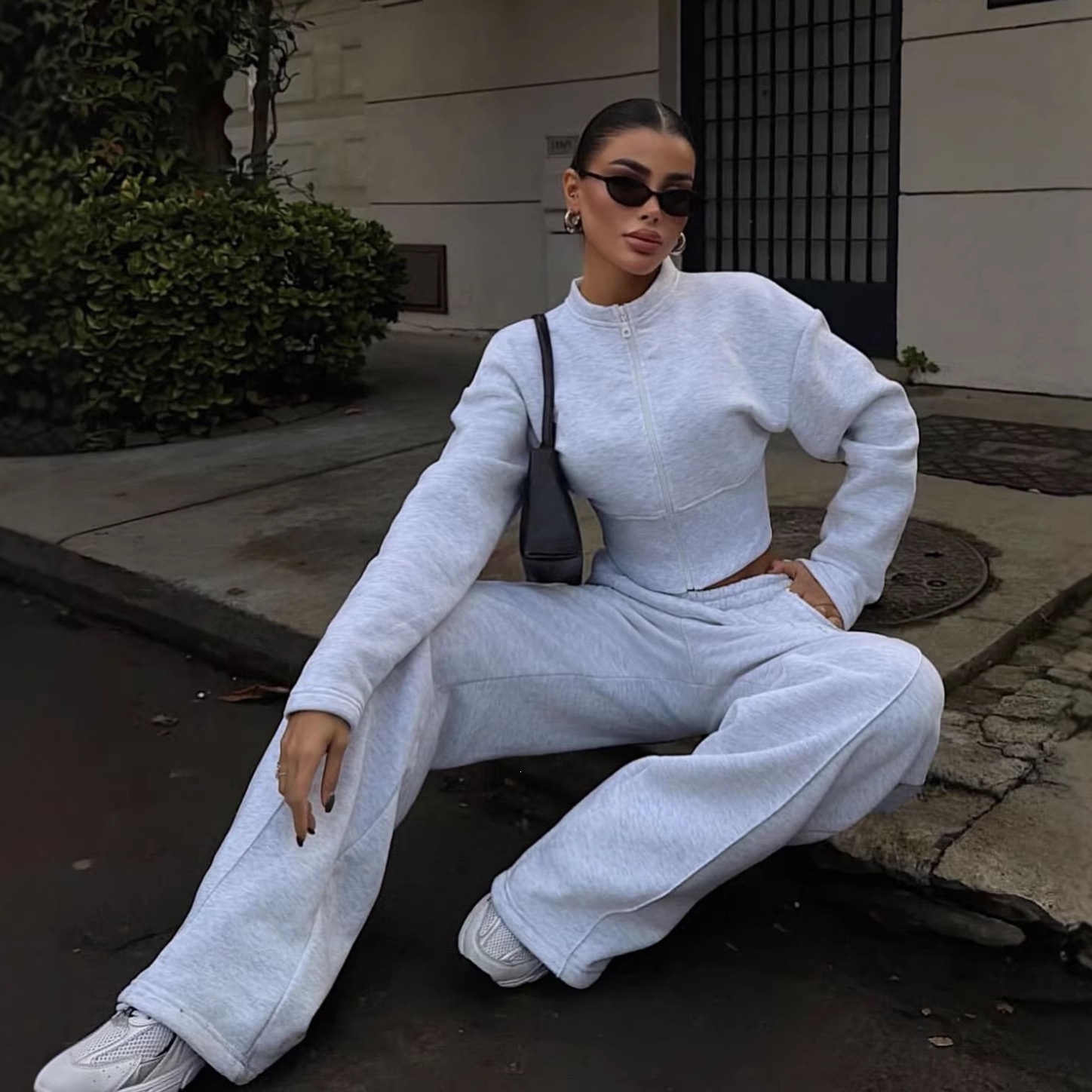 Women's Zip-Up Cardigan and Tie-Waist Pants Two-Piece Set